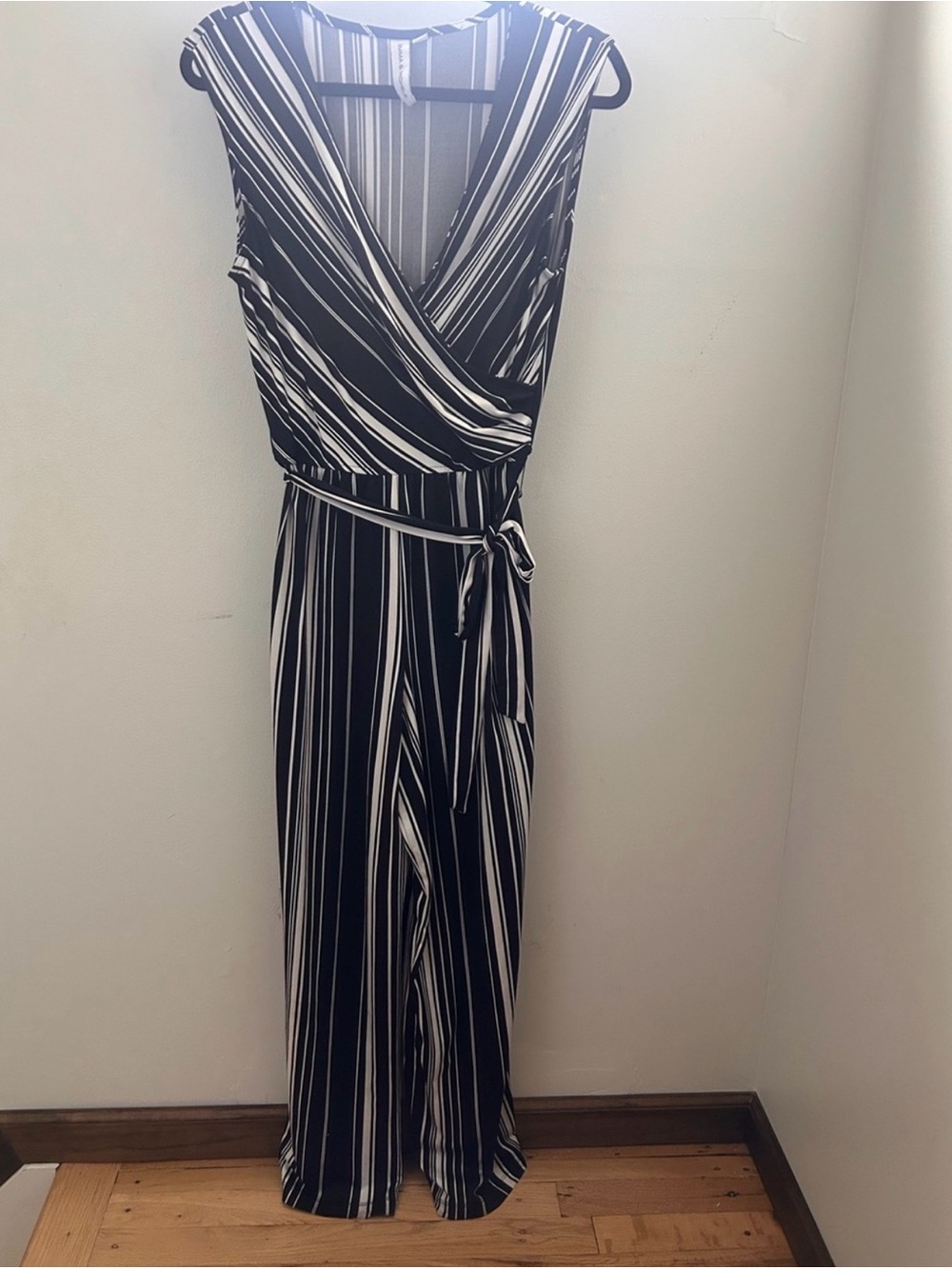 Emma & Michele Black White Striped Wide Leg Jumpsuit M